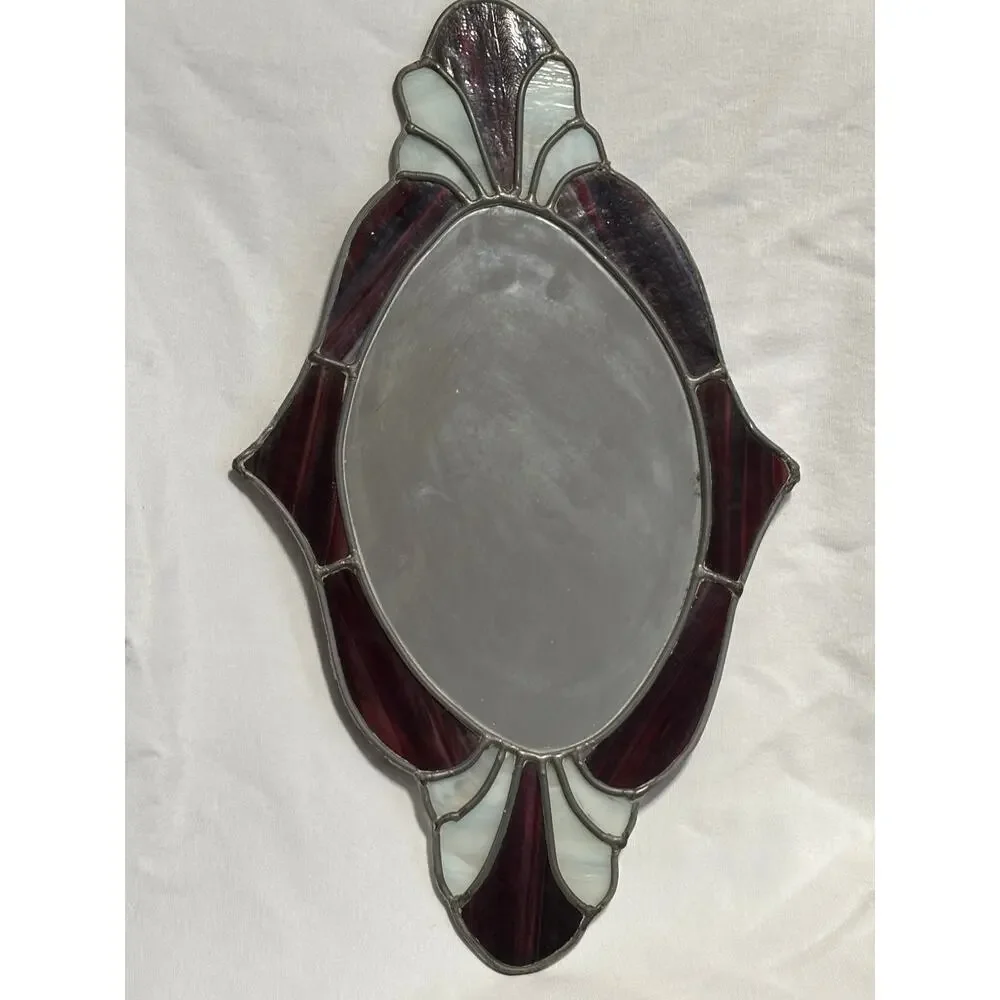 Vintage Stained Glass Mirror Handcrafted Oval READ